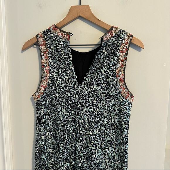 Anthropologie Varun Bahl Blue Sequin Floral Embroidered Mini Dress 6 - Picture 6 of 11